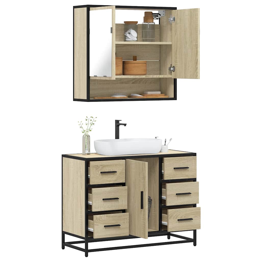 vidaXL Set mobilier de baie, 2 piese, stejar sonoma, lemn prelucrat vidaXL Set mobilier de baie, 2 piese, stejar sonoma, lemn prelucrat