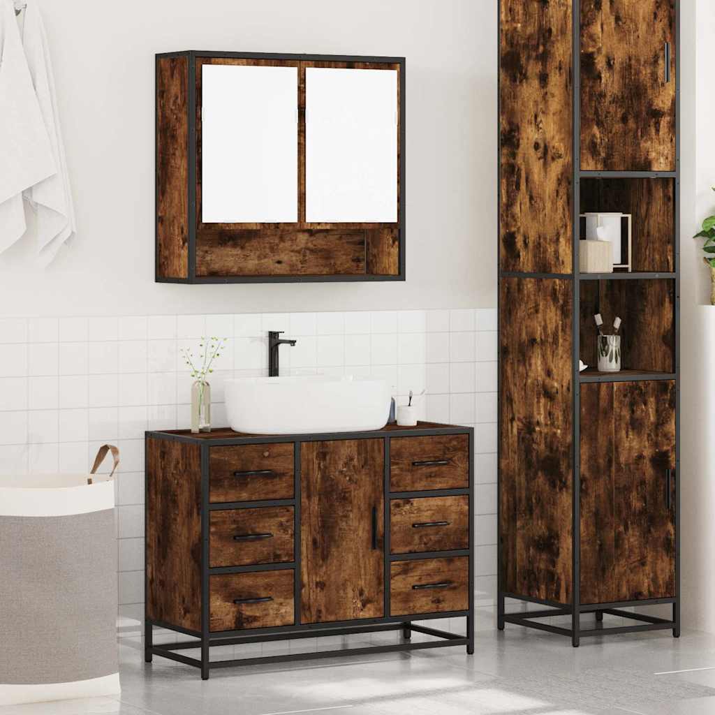 vidaXL Set mobilier de baie, 2 piese, stejar fumuriu, lemn prelucrat vidaXL Set mobilier de baie, 2 piese, stejar fumuriu, lemn prelucrat