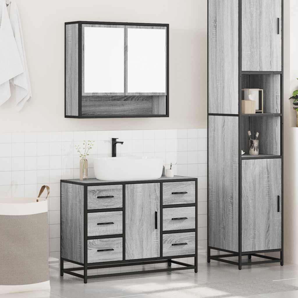 vidaXL Set mobilier de baie, 2 piese, gri sonoma, lemn prelucrat vidaXL Set mobilier de baie, 2 piese, gri sonoma, lemn prelucrat