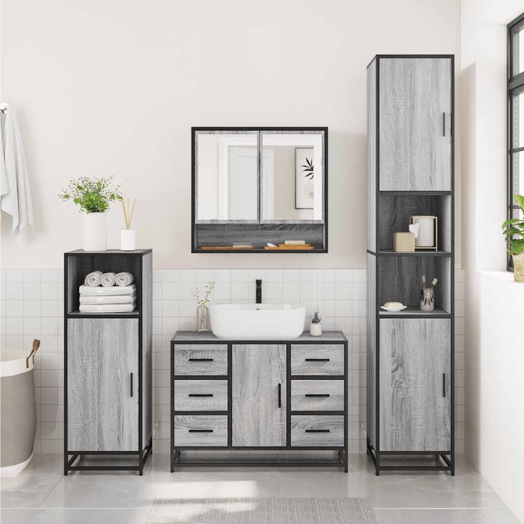 vidaXL Set mobilier de baie, 2 piese, gri sonoma, lemn prelucrat vidaXL Set mobilier de baie, 2 piese, gri sonoma, lemn prelucrat