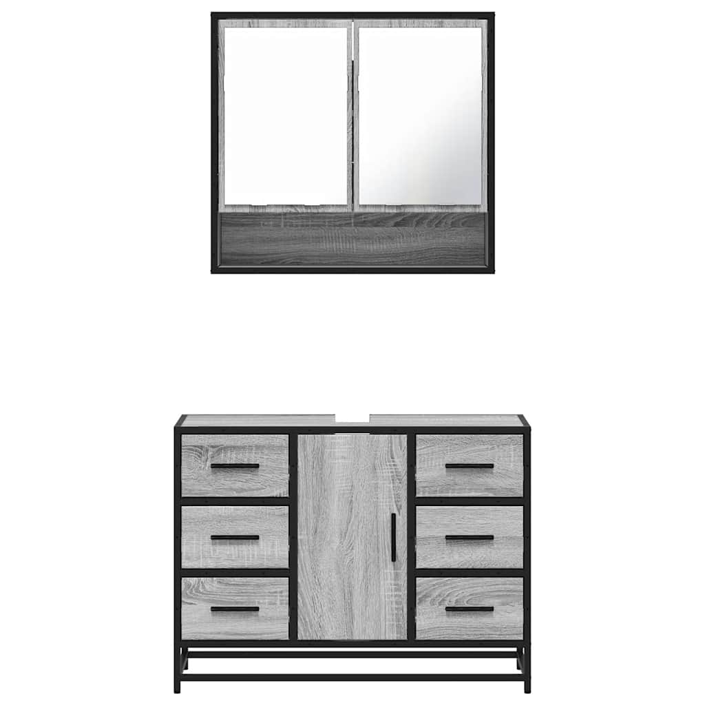 vidaXL Set mobilier de baie, 2 piese, gri sonoma, lemn prelucrat vidaXL Set mobilier de baie, 2 piese, gri sonoma, lemn prelucrat