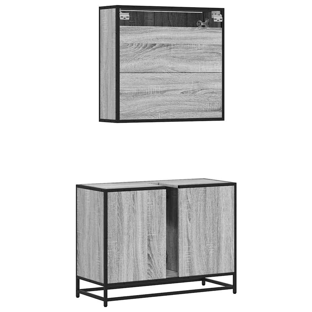 vidaXL Set mobilier de baie, 2 piese, gri sonoma, lemn prelucrat vidaXL Set mobilier de baie, 2 piese, gri sonoma, lemn prelucrat