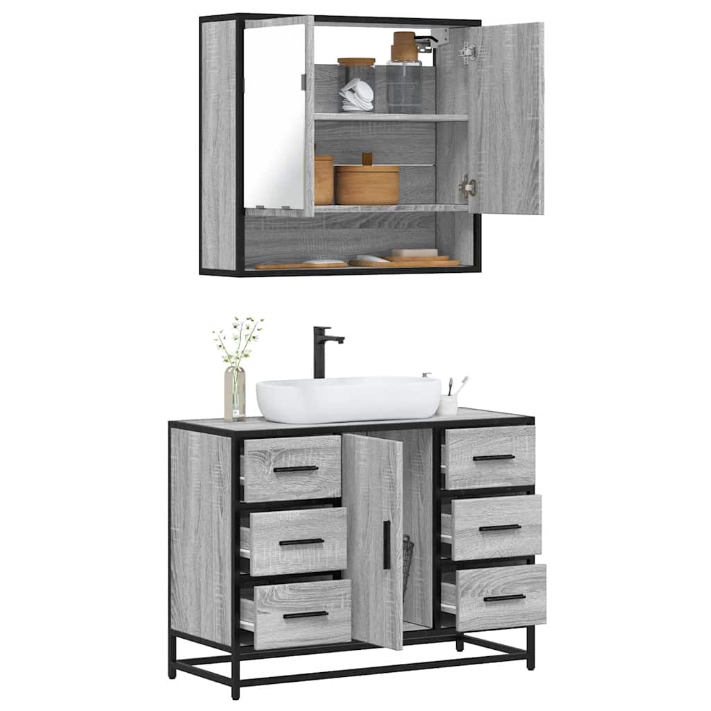 vidaXL Set mobilier de baie, 2 piese, gri sonoma, lemn prelucrat vidaXL Set mobilier de baie, 2 piese, gri sonoma, lemn prelucrat