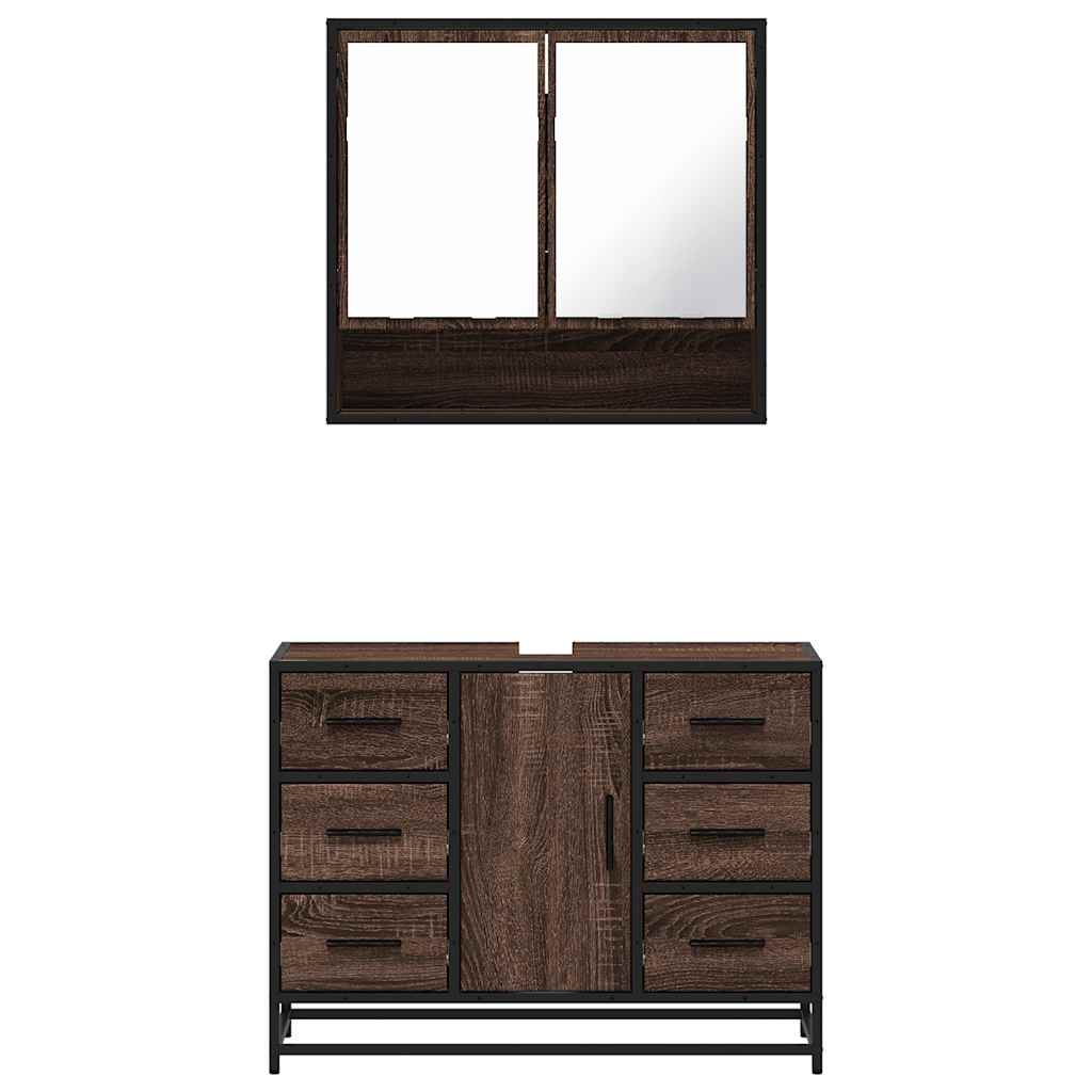 vidaXL Set mobilier de baie, 2 piese, stejar maro, lemn prelucrat vidaXL Set mobilier de baie, 2 piese, stejar maro, lemn prelucrat