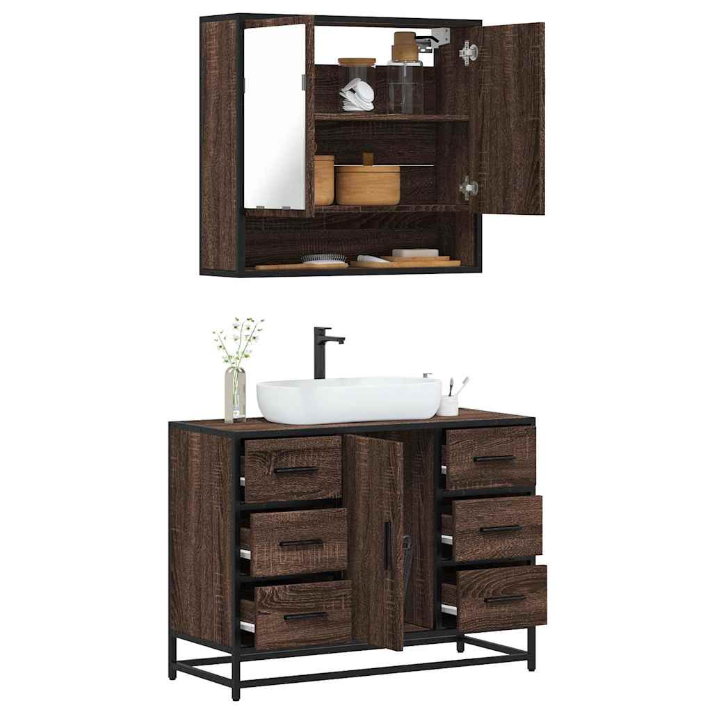 vidaXL Set mobilier de baie, 2 piese, stejar maro, lemn prelucrat vidaXL Set mobilier de baie, 2 piese, stejar maro, lemn prelucrat