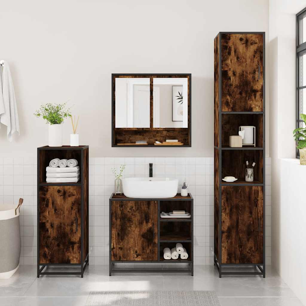 vidaXL Set mobilier de baie, 2 piese, stejar fumuriu, lemn prelucrat vidaXL Set mobilier de baie, 2 piese, stejar fumuriu, lemn prelucrat