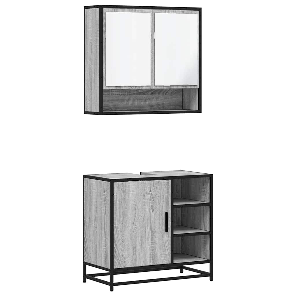 vidaXL Set mobilier de baie, 2 piese, gri sonoma, lemn prelucrat vidaXL Set mobilier de baie, 2 piese, gri sonoma, lemn prelucrat