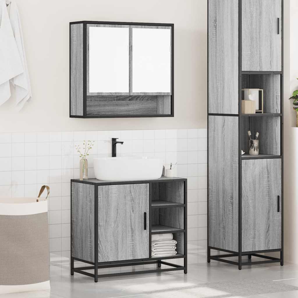 vidaXL Set mobilier de baie, 2 piese, gri sonoma, lemn prelucrat vidaXL Set mobilier de baie, 2 piese, gri sonoma, lemn prelucrat