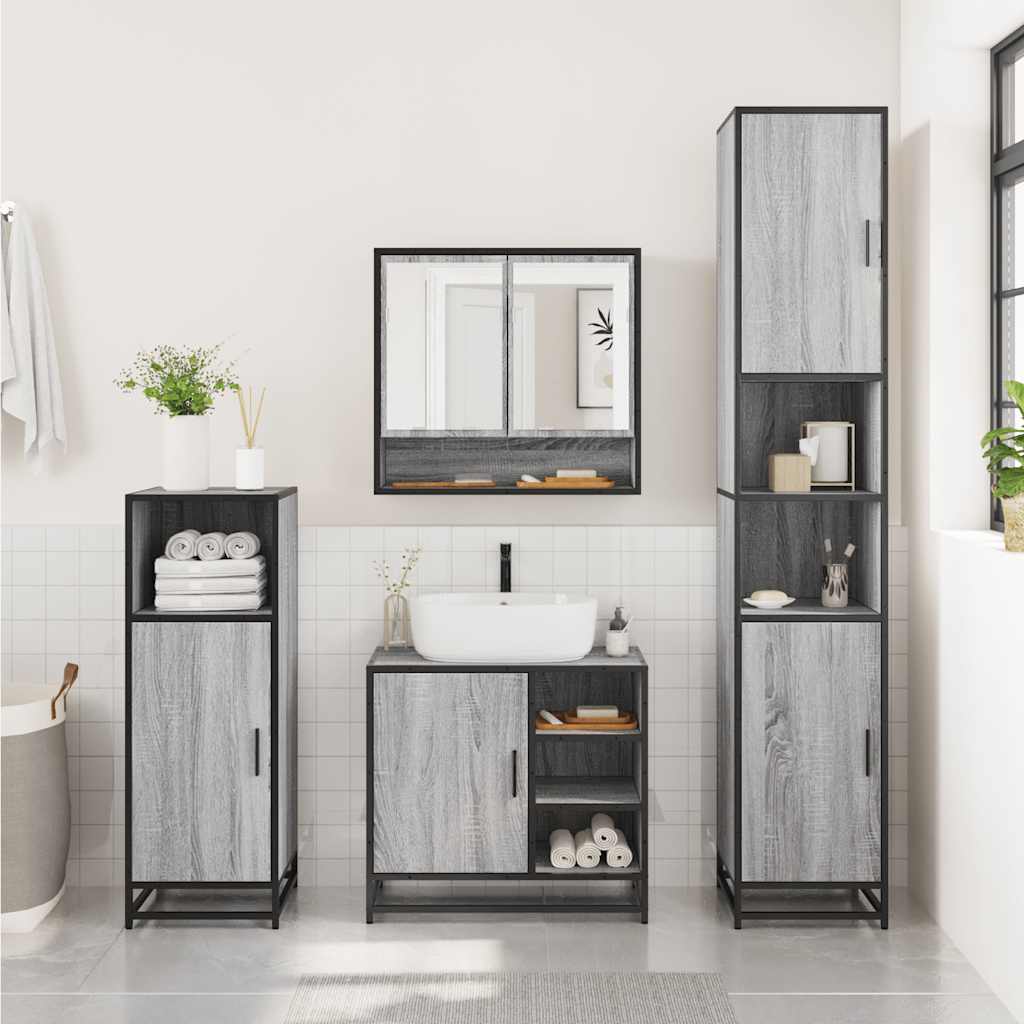 vidaXL Set mobilier de baie, 2 piese, gri sonoma, lemn prelucrat vidaXL Set mobilier de baie, 2 piese, gri sonoma, lemn prelucrat