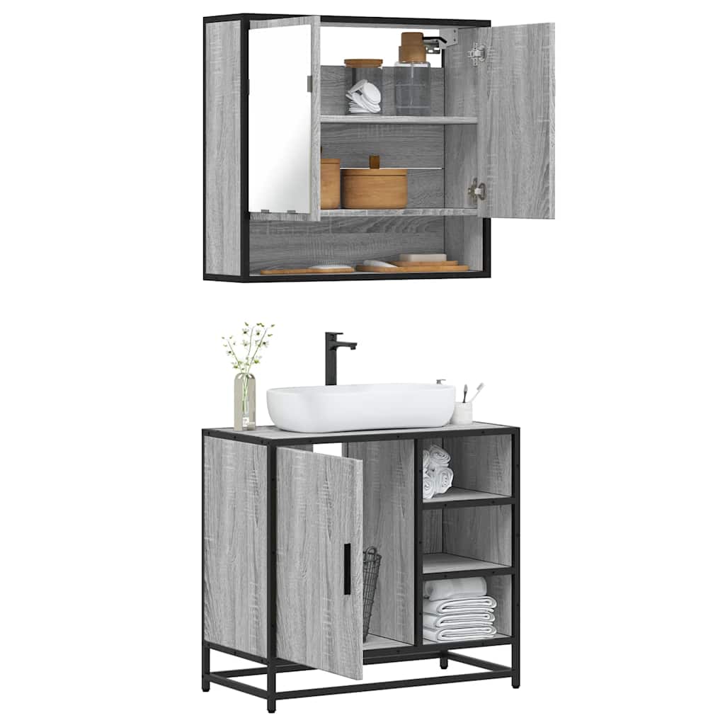 vidaXL Set mobilier de baie, 2 piese, gri sonoma, lemn prelucrat vidaXL Set mobilier de baie, 2 piese, gri sonoma, lemn prelucrat