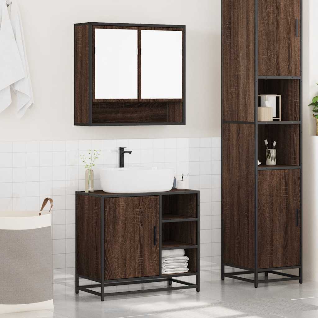 vidaXL Set mobilier de baie, 2 piese, stejar maro, lemn prelucrat vidaXL Set mobilier de baie, 2 piese, stejar maro, lemn prelucrat