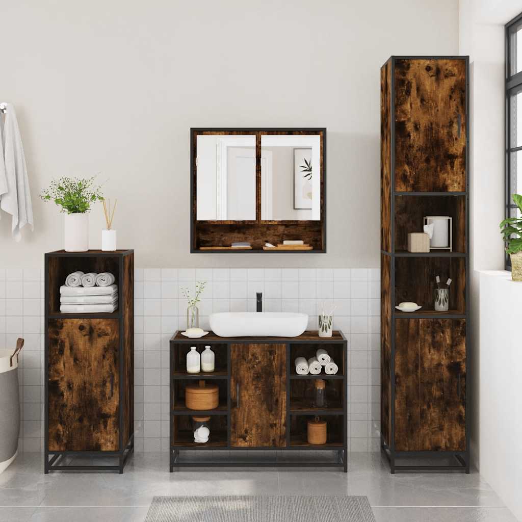 vidaXL Set mobilier de baie, 2 piese, stejar fumuriu, lemn prelucrat vidaXL Set mobilier de baie, 2 piese, stejar fumuriu, lemn prelucrat