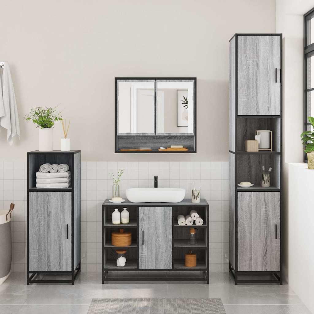vidaXL Set mobilier de baie, 2 piese, gri sonoma, lemn prelucrat vidaXL Set mobilier de baie, 2 piese, gri sonoma, lemn prelucrat
