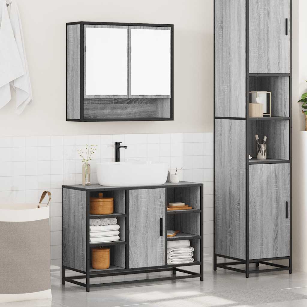 vidaXL Set mobilier de baie, 2 piese, gri sonoma, lemn prelucrat vidaXL Set mobilier de baie, 2 piese, gri sonoma, lemn prelucrat