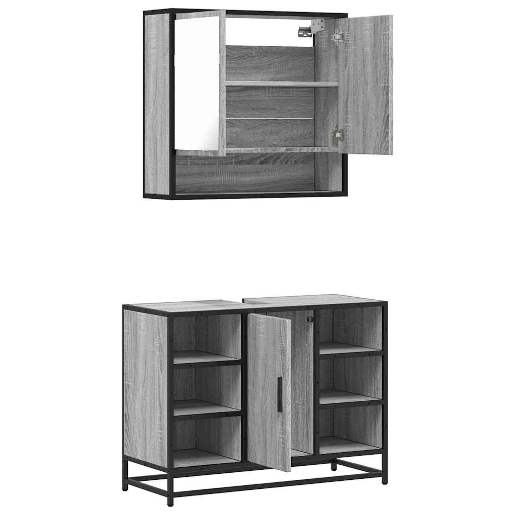 vidaXL Set mobilier de baie, 2 piese, gri sonoma, lemn prelucrat vidaXL Set mobilier de baie, 2 piese, gri sonoma, lemn prelucrat