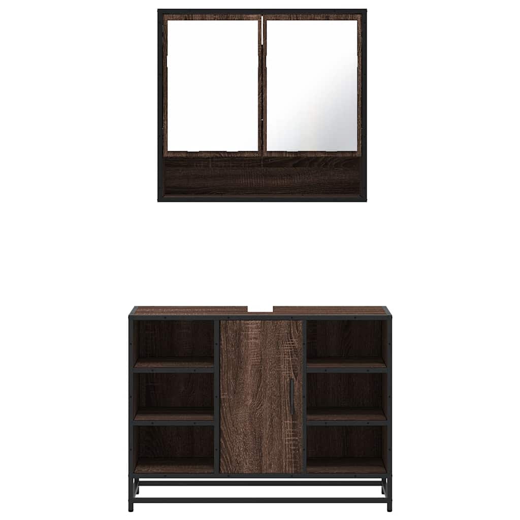 vidaXL Set mobilier de baie, 2 piese, stejar maro, lemn prelucrat vidaXL Set mobilier de baie, 2 piese, stejar maro, lemn prelucrat