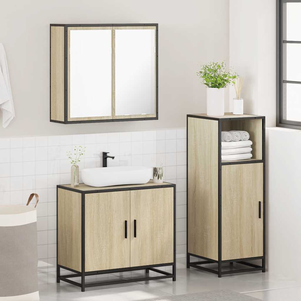 vidaXL Set mobilier de baie, 3 piese, stejar sonoma, lemn prelucrat vidaXL Set mobilier de baie, 3 piese, stejar sonoma, lemn prelucrat