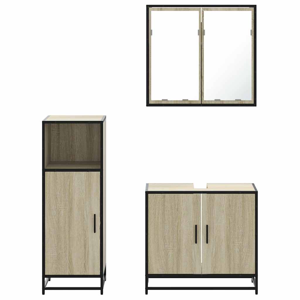 vidaXL Set mobilier de baie, 3 piese, stejar sonoma, lemn prelucrat vidaXL Set mobilier de baie, 3 piese, stejar sonoma, lemn prelucrat