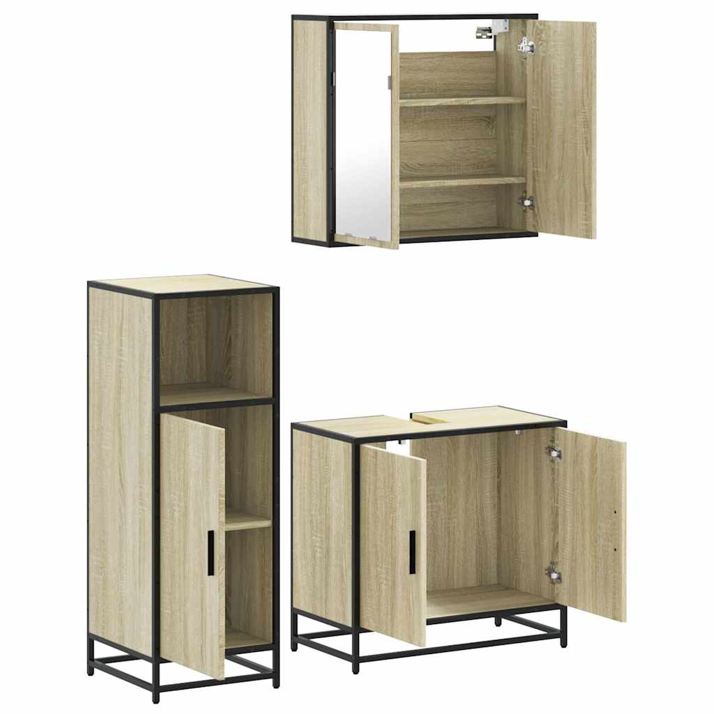 vidaXL Set mobilier de baie, 3 piese, stejar sonoma, lemn prelucrat vidaXL Set mobilier de baie, 3 piese, stejar sonoma, lemn prelucrat