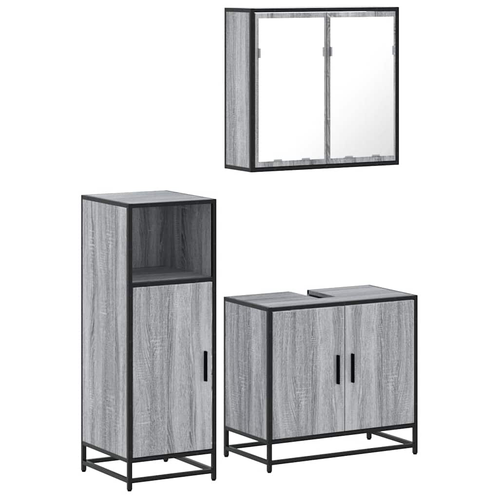 vidaXL Set mobilier de baie, 3 piese, gri sonoma, lemn prelucrat