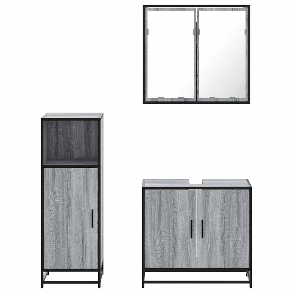 vidaXL Set mobilier de baie, 3 piese, gri sonoma, lemn prelucrat