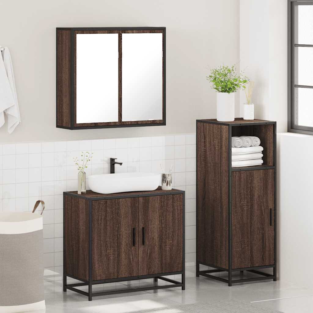 vidaXL Set mobilier de baie, 3 piese, stejar maro, lemn prelucrat
