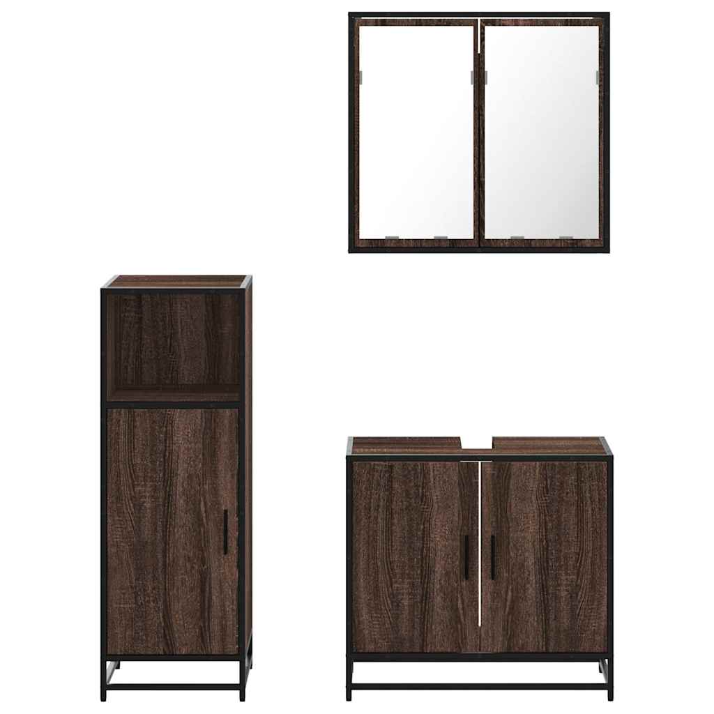 vidaXL Set mobilier de baie, 3 piese, stejar maro, lemn prelucrat