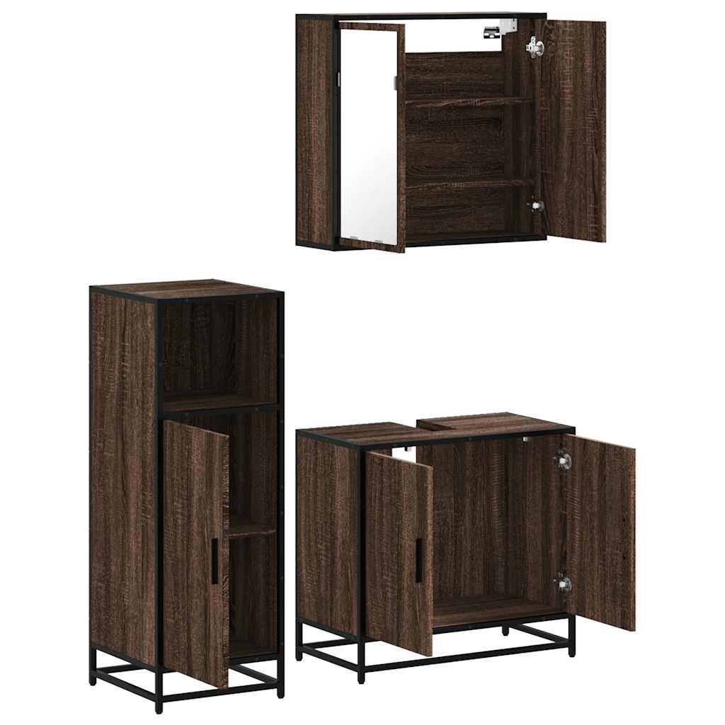 vidaXL Set mobilier de baie, 3 piese, stejar maro, lemn prelucrat