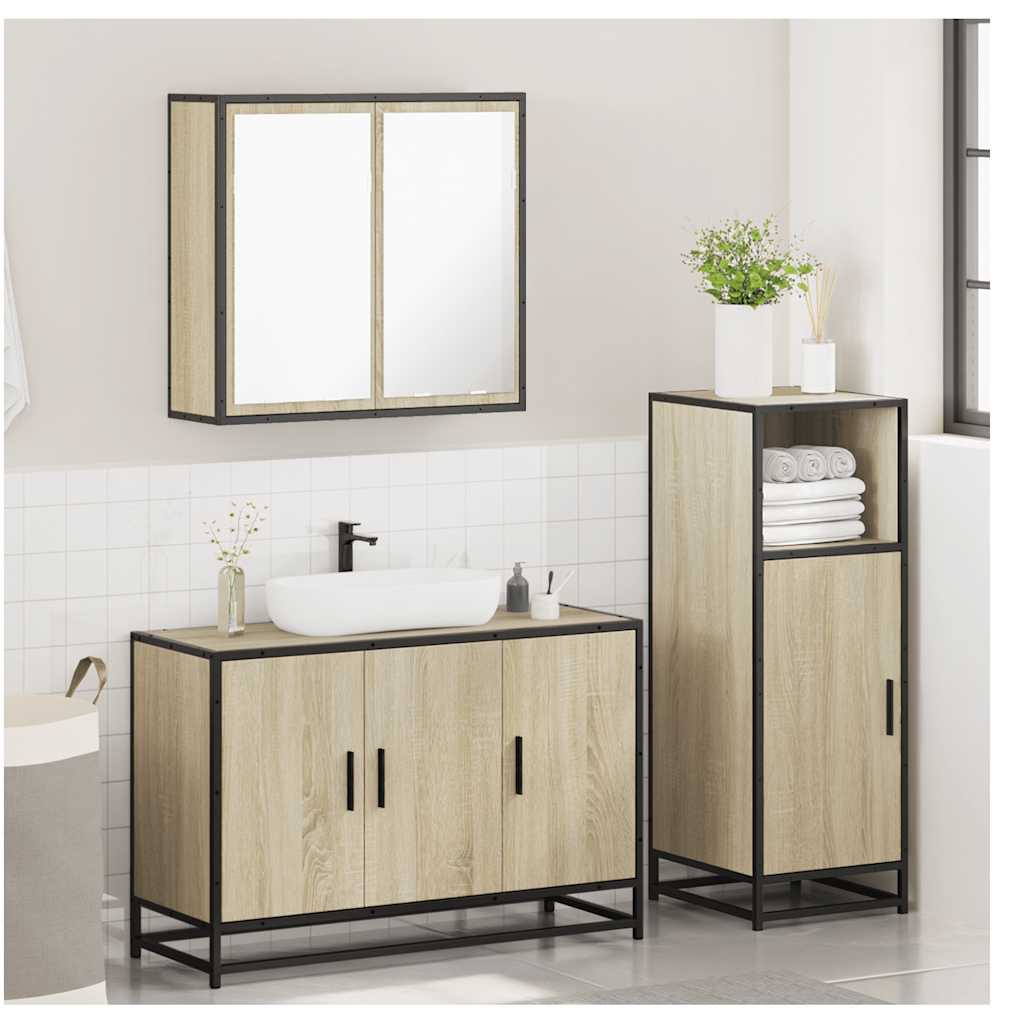 vidaXL Set mobilier de baie, 3 piese, stejar sonoma, lemn prelucrat vidaXL Set mobilier de baie, 3 piese, stejar sonoma, lemn prelucrat