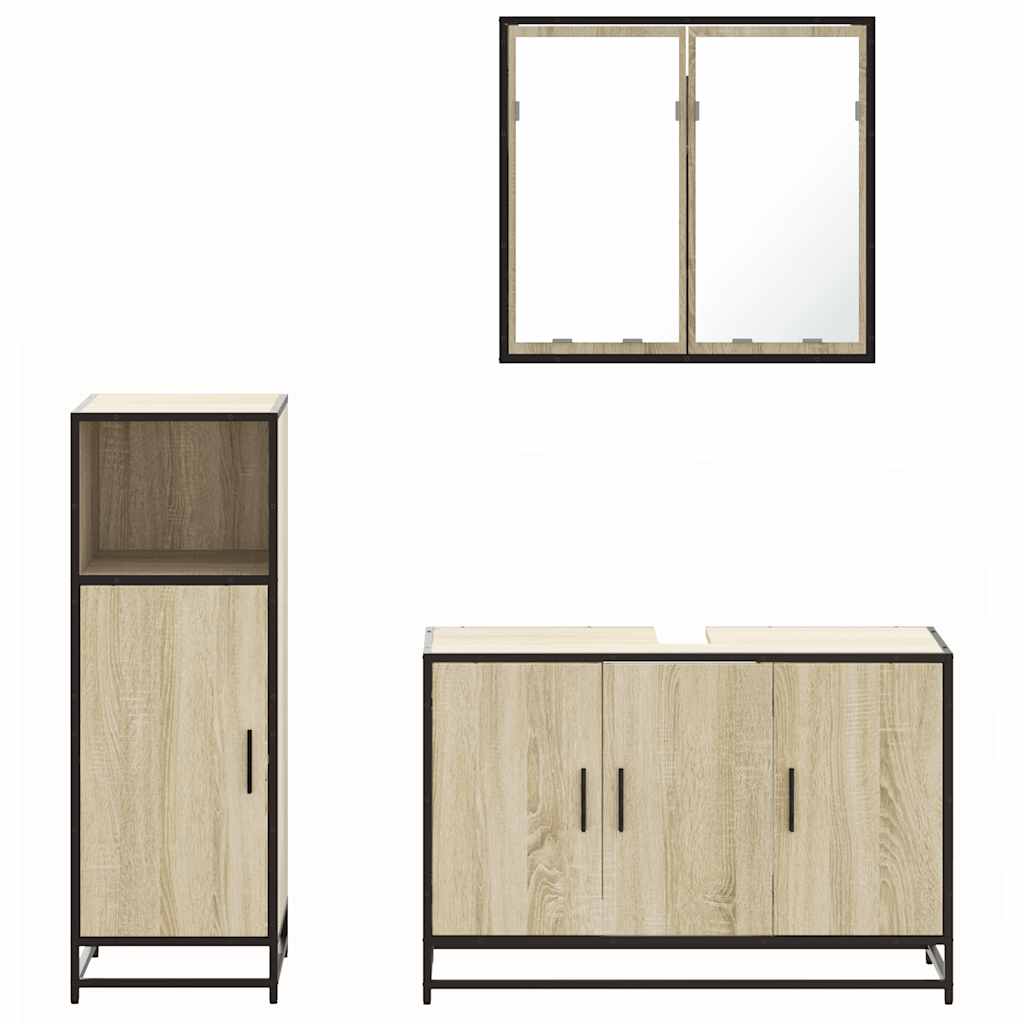 vidaXL Set mobilier de baie, 3 piese, stejar sonoma, lemn prelucrat vidaXL Set mobilier de baie, 3 piese, stejar sonoma, lemn prelucrat