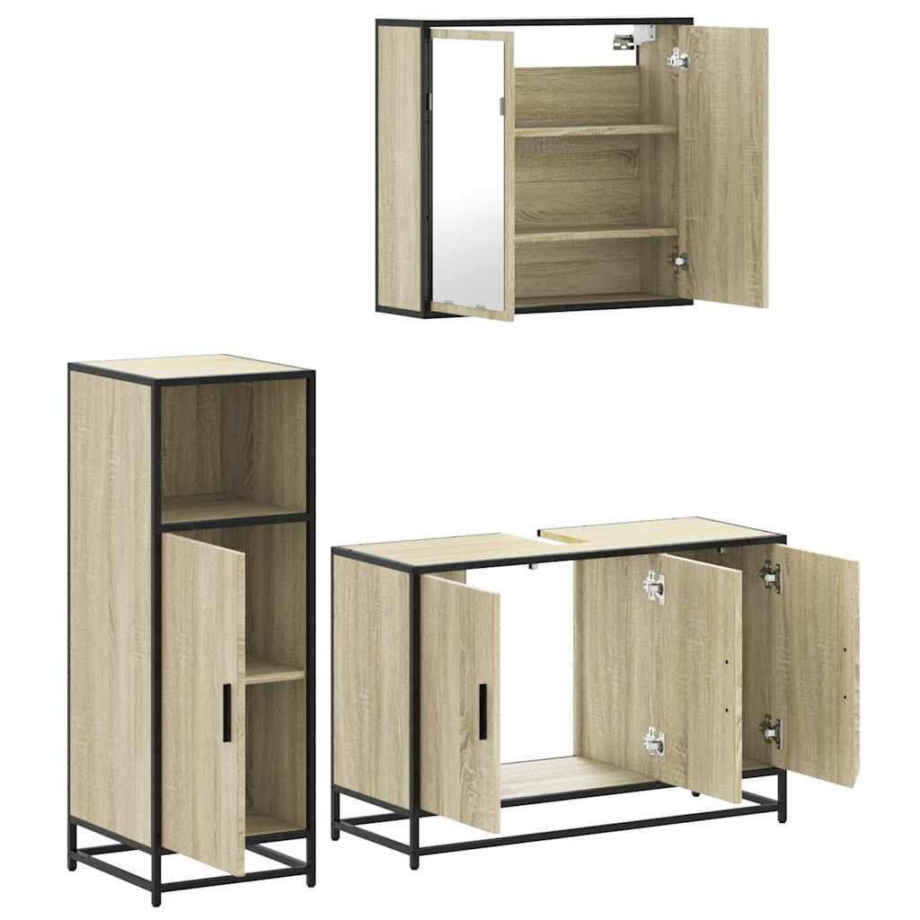 vidaXL Set mobilier de baie, 3 piese, stejar sonoma, lemn prelucrat vidaXL Set mobilier de baie, 3 piese, stejar sonoma, lemn prelucrat