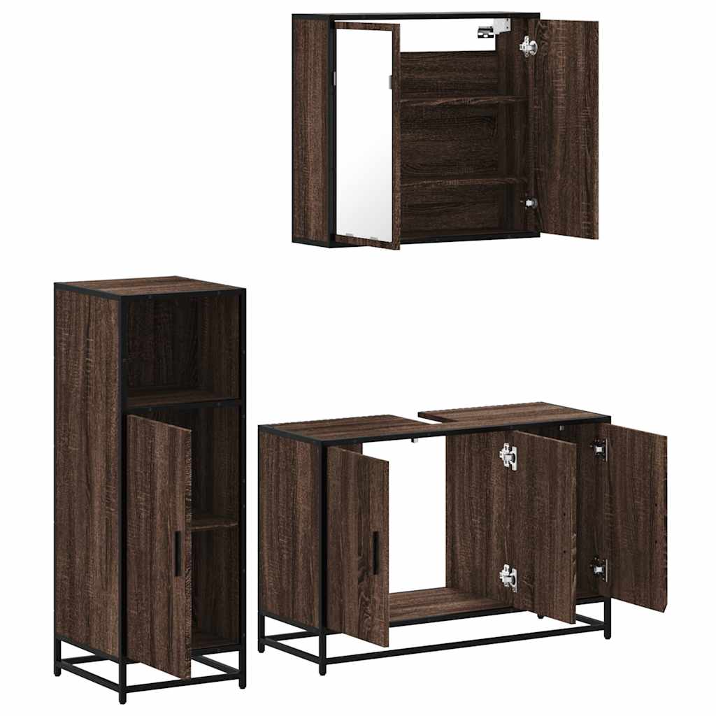 vidaXL Set mobilier de baie, 3 piese, stejar maro, lemn prelucrat