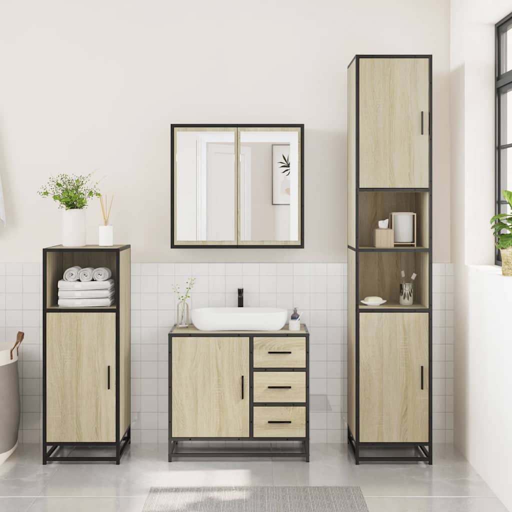 vidaXL Set mobilier de baie, 3 piese, stejar sonoma, lemn prelucrat vidaXL Set mobilier de baie, 3 piese, stejar sonoma, lemn prelucrat