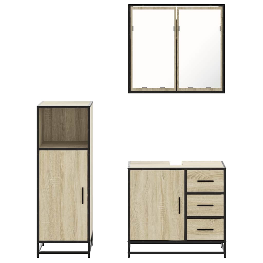 vidaXL Set mobilier de baie, 3 piese, stejar sonoma, lemn prelucrat vidaXL Set mobilier de baie, 3 piese, stejar sonoma, lemn prelucrat