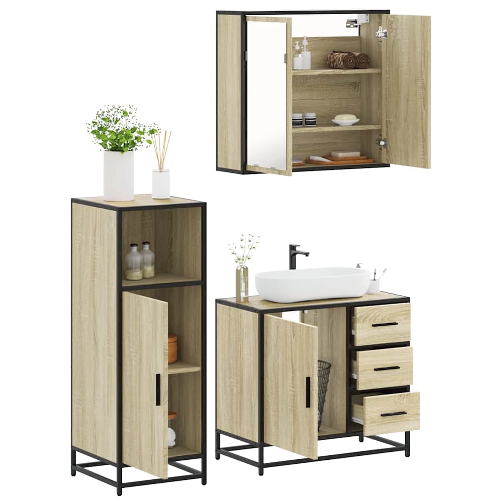 vidaXL Set mobilier de baie, 3 piese, stejar sonoma, lemn prelucrat vidaXL Set mobilier de baie, 3 piese, stejar sonoma, lemn prelucrat