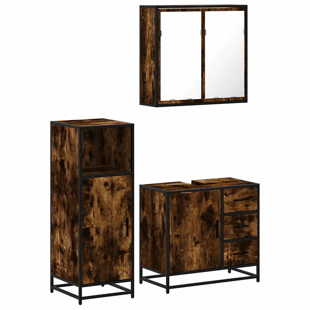 vidaXL Set mobilier de baie, 3 piese, stejar fumuriu, lemn prelucrat vidaXL Set mobilier de baie, 3 piese, stejar fumuriu, lemn prelucrat
