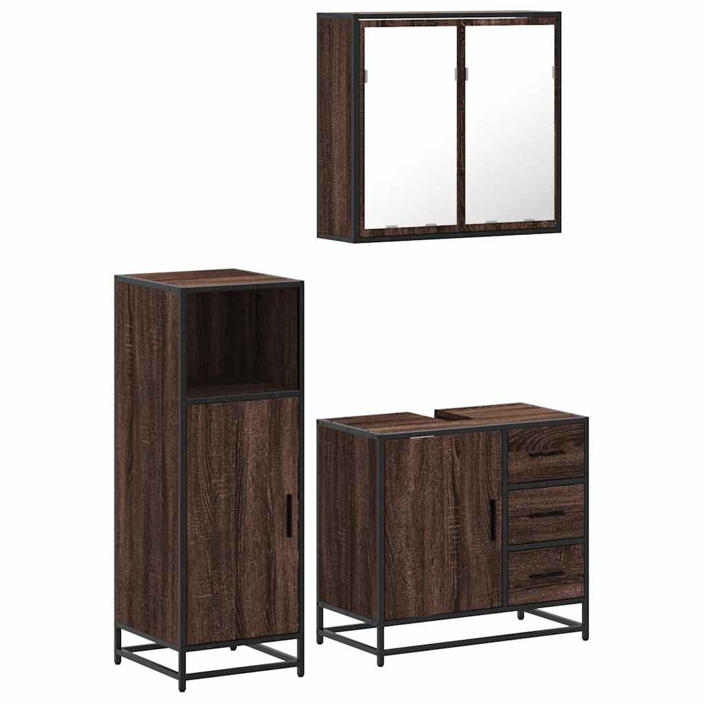 vidaXL Set mobilier de baie, 3 piese, stejar maro, lemn prelucrat