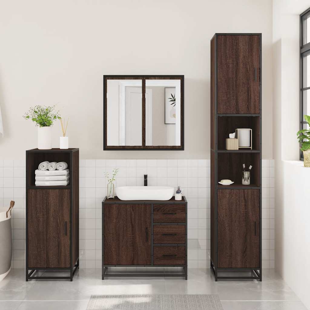 vidaXL Set mobilier de baie, 3 piese, stejar maro, lemn prelucrat