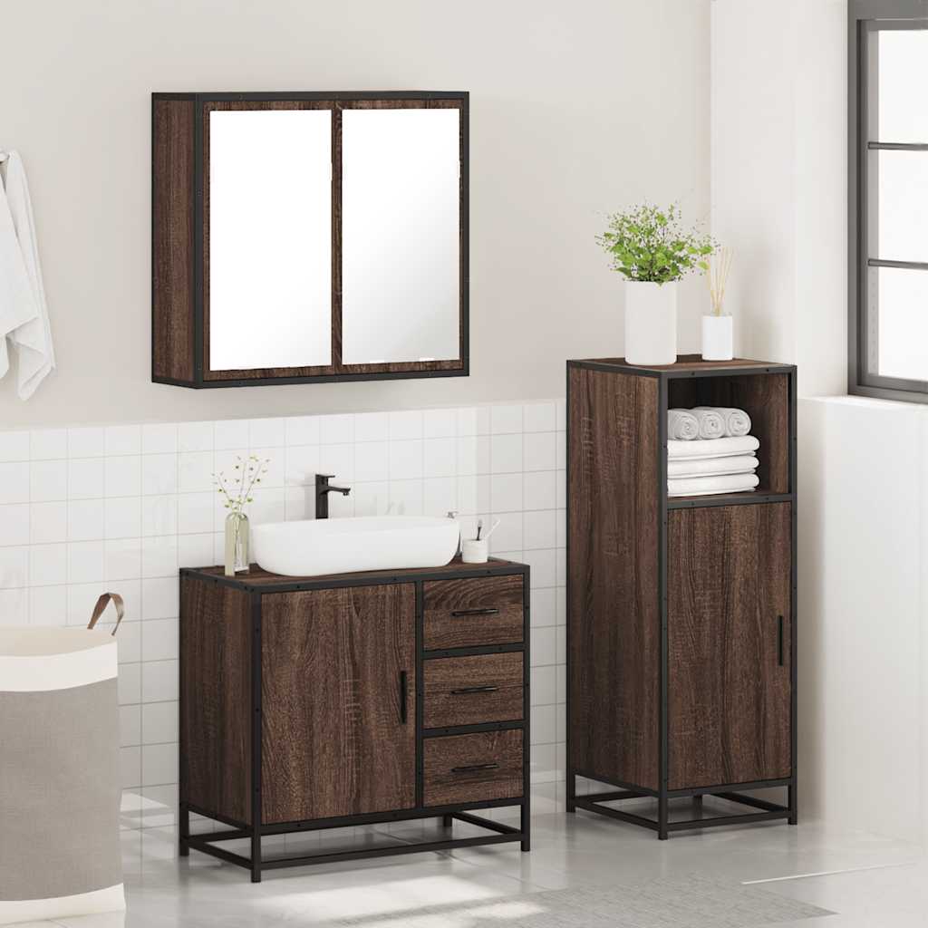 vidaXL Set mobilier de baie, 3 piese, stejar maro, lemn prelucrat
