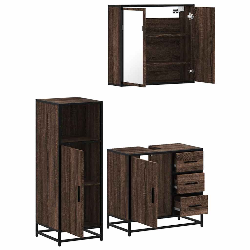 vidaXL Set mobilier de baie, 3 piese, stejar maro, lemn prelucrat