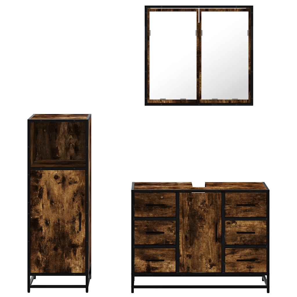 vidaXL Set mobilier de baie, 3 piese, stejar fumuriu, lemn prelucrat vidaXL Set mobilier de baie, 3 piese, stejar fumuriu, lemn prelucrat