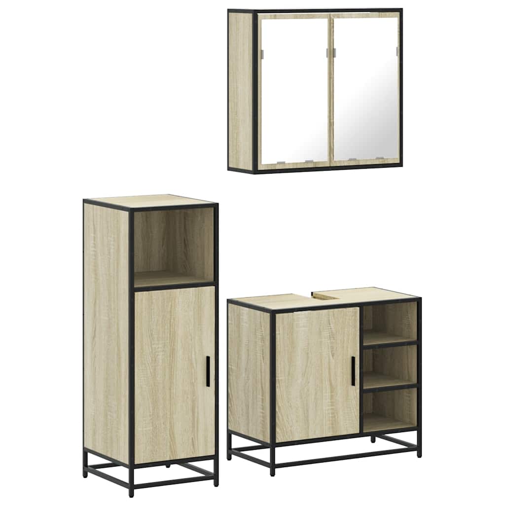 vidaXL Set mobilier de baie, 3 piese, stejar sonoma, lemn prelucrat vidaXL Set mobilier de baie, 3 piese, stejar sonoma, lemn prelucrat