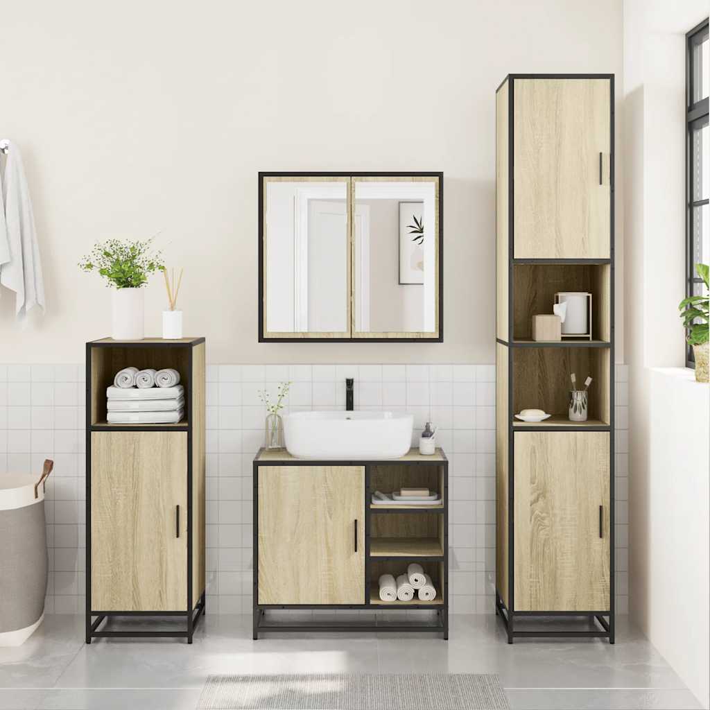 vidaXL Set mobilier de baie, 3 piese, stejar sonoma, lemn prelucrat vidaXL Set mobilier de baie, 3 piese, stejar sonoma, lemn prelucrat