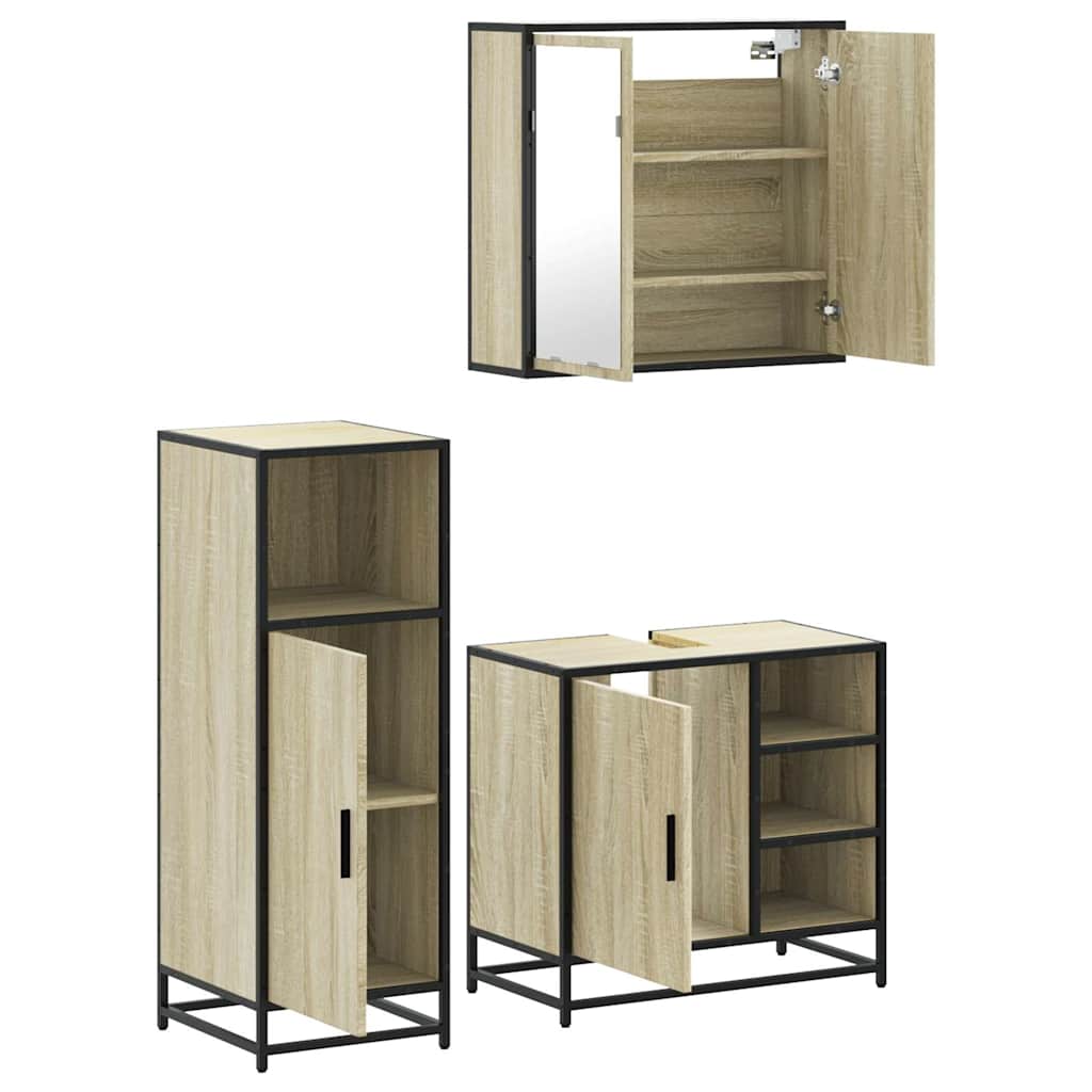 vidaXL Set mobilier de baie, 3 piese, stejar sonoma, lemn prelucrat vidaXL Set mobilier de baie, 3 piese, stejar sonoma, lemn prelucrat