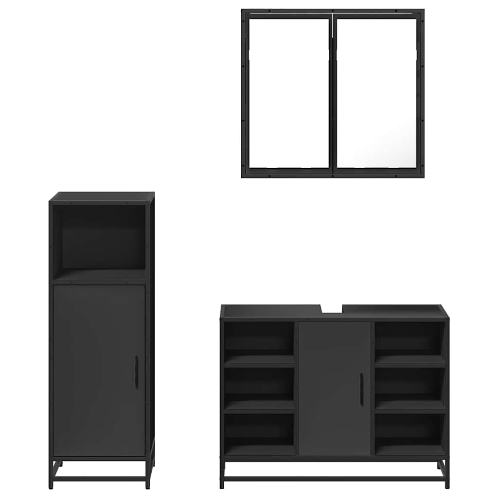 vidaXL Set mobilier de baie, 3 piese, negru, lemn compozit vidaXL Set mobilier de baie, 3 piese, negru, lemn compozit