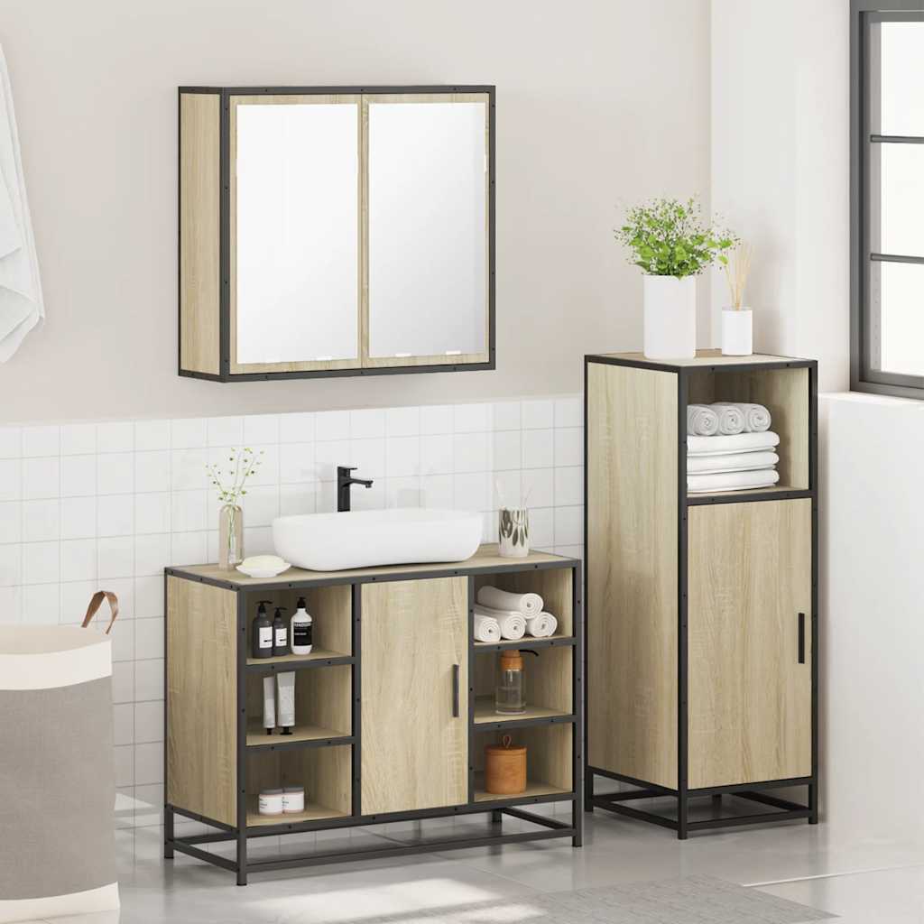 vidaXL Set mobilier de baie, 3 piese, stejar sonoma, lemn prelucrat