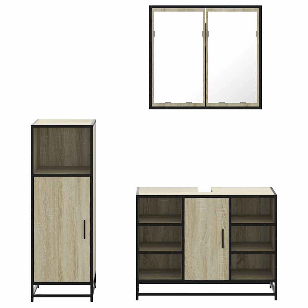 vidaXL Set mobilier de baie, 3 piese, stejar sonoma, lemn prelucrat