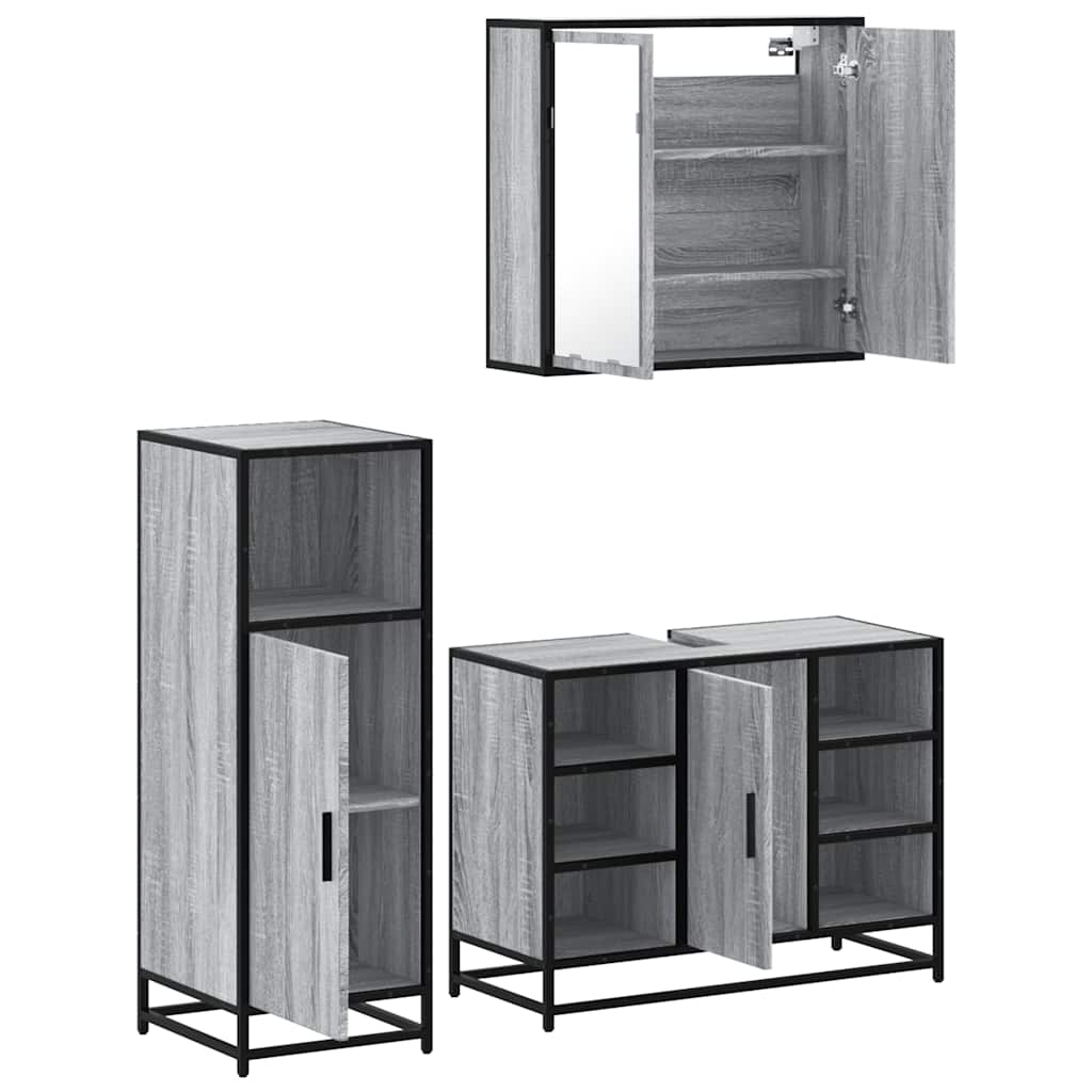 vidaXL Set mobilier de baie, 3 piese, gri sonoma, lemn prelucrat