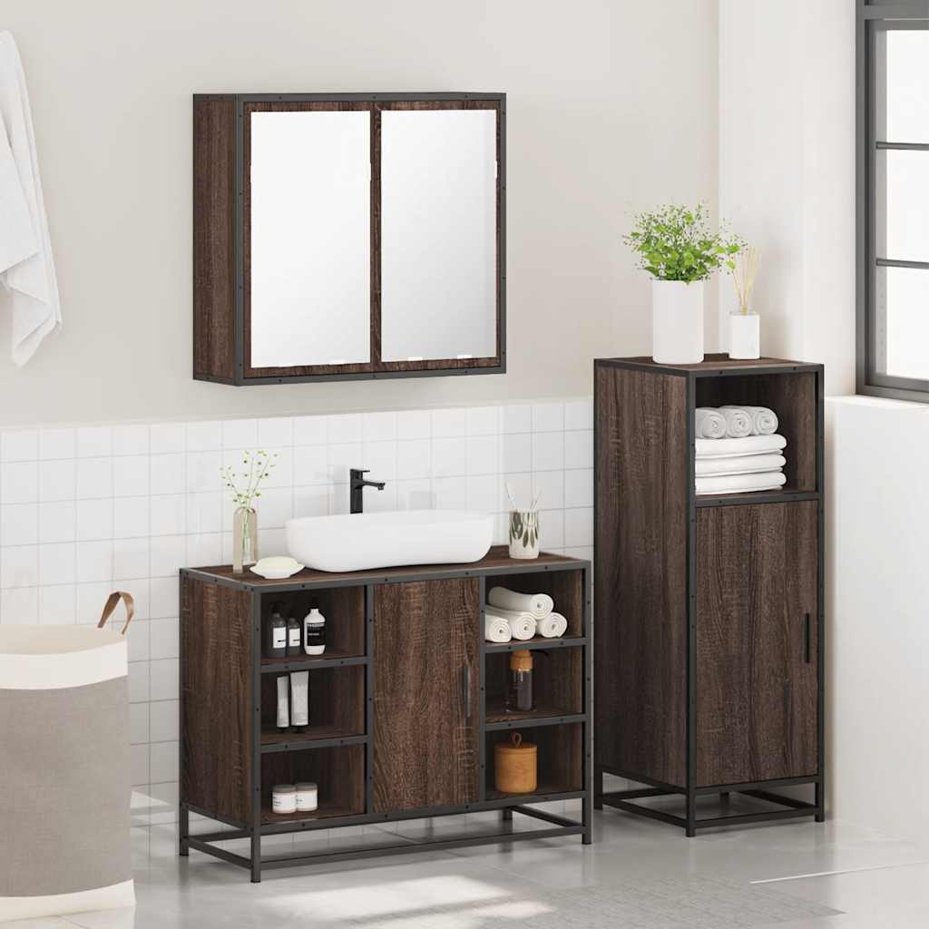 vidaXL Set mobilier de baie, 3 piese, stejar maro, lemn prelucrat