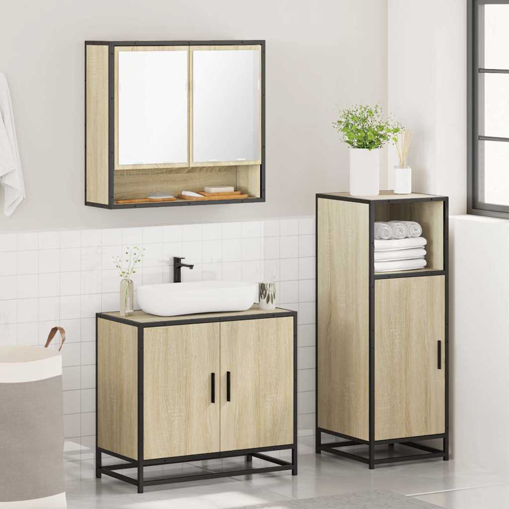 vidaXL Set mobilier de baie, 3 piese, stejar sonoma, lemn prelucrat vidaXL Set mobilier de baie, 3 piese, stejar sonoma, lemn prelucrat